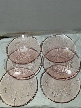 Vintage Arcoroc Rosa Pink Rosaline Glass Dinner Plate Floral 8” Set of 6